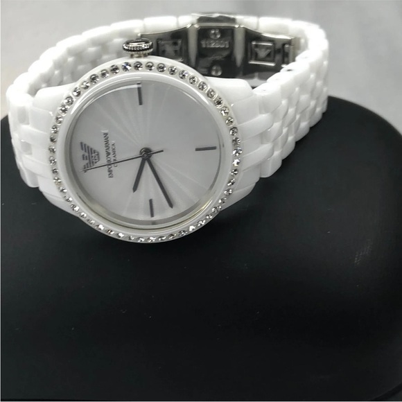 New Emporio Armani Ceramic Bracelet White Mother Of Pearl Dial Watch AR1477 - Picture 13 of 15